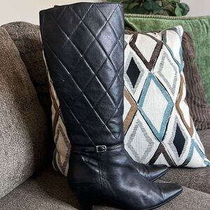 Heyraud Black Quilted Leather Knee-High  Boot Size 6